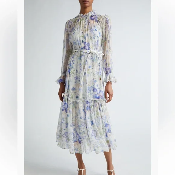 Zimmermann Blue and White Floral Long Sleeve Dress - Picture 1 of 6